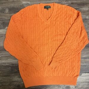 Tom James Women’s Orange Cable Knit V-Neck Sweater Size XL